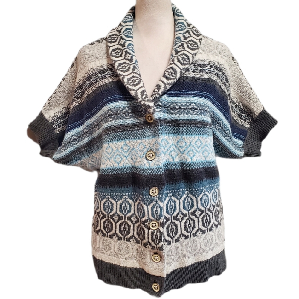 Tommy Hifiger cotton angora blue gray dolman sleeve Nordic cardigan sweater M